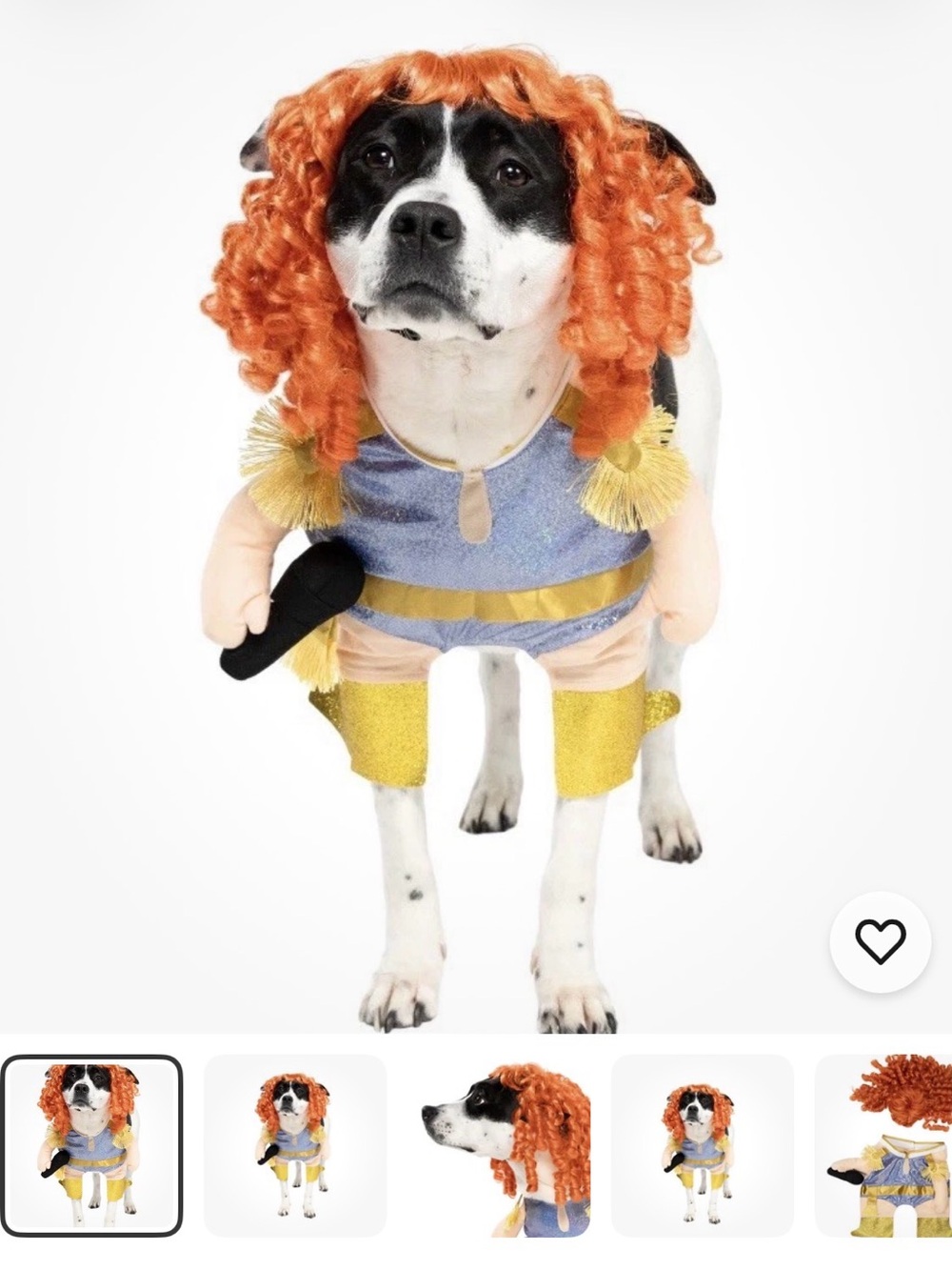 Pop princess dog costume with red curly wig Size Medium
